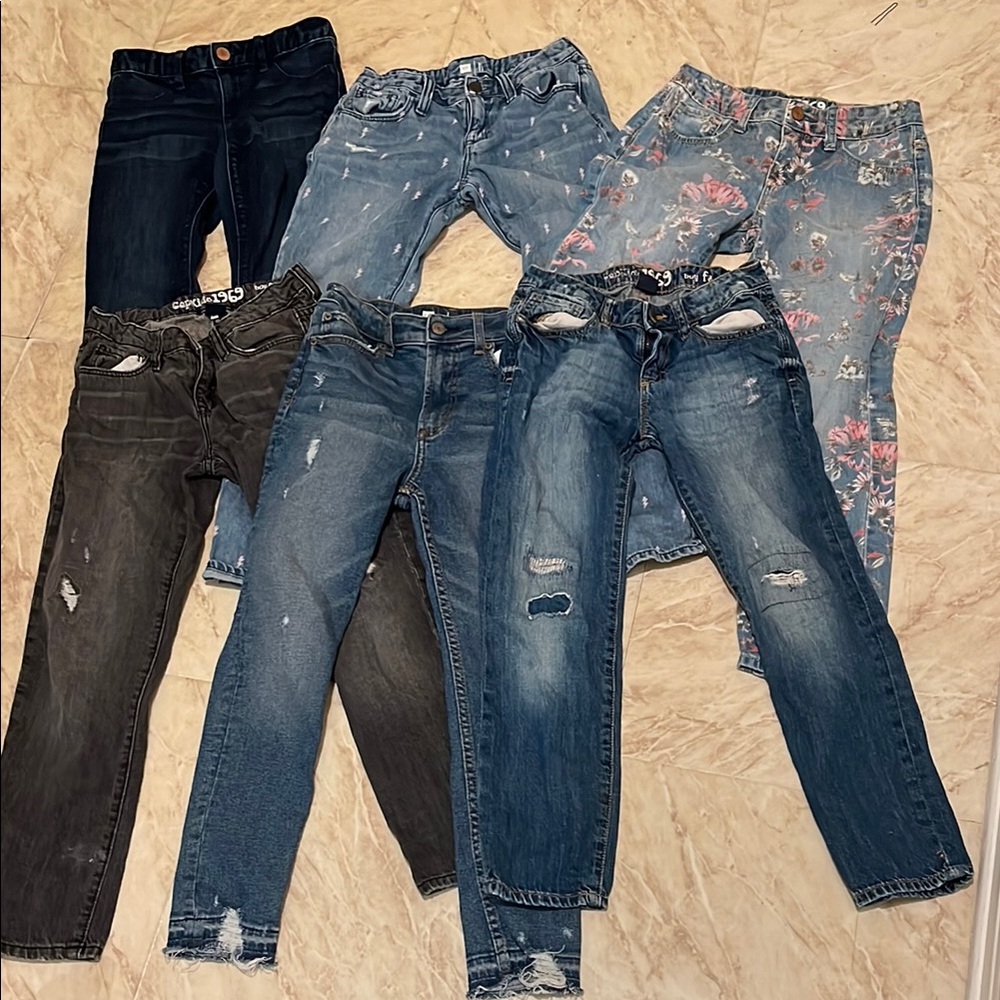 (6) pair Gap Kids Jeans Lot size 10 boy fit legging Sky high adjustable waist